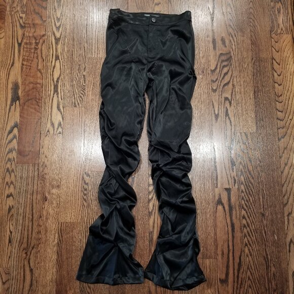 Maniere De Voir Leather Flared Trousers Black High Rise Pants Size 4 - Picture 2 of 11